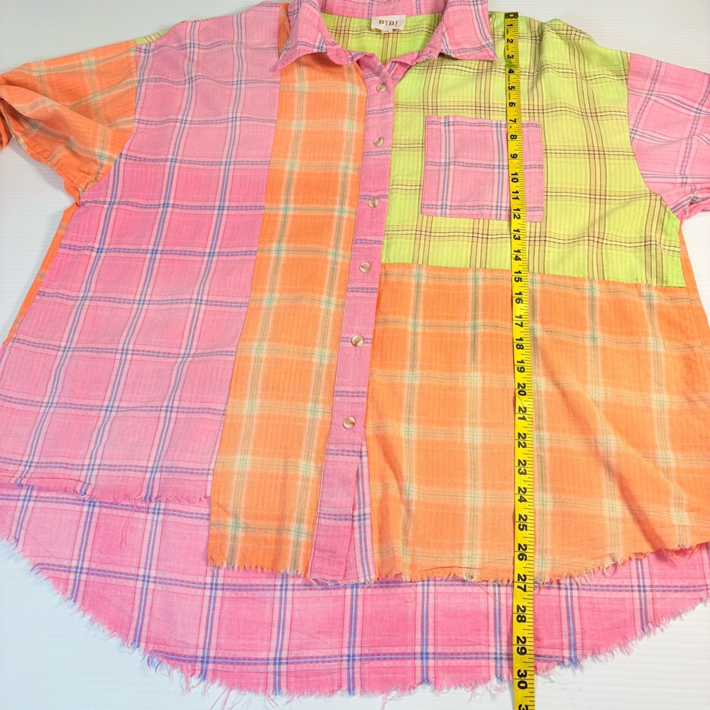 BiBi Patchwork Plaid Button Down Long Sleeve Raw … - image 10